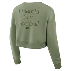 Seattle Seahawks Women's Studio Tri-Blend Cropped Pullover Sweatshirt - Olive discount