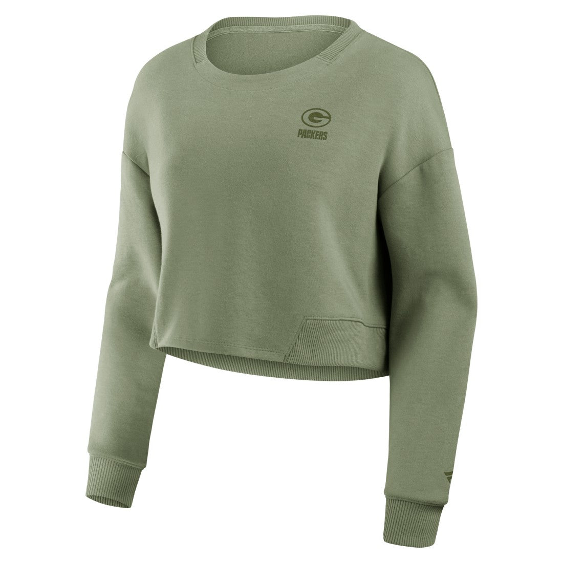 Green Bay Packers Women's Studio Tri-Blend Cropped Pullover Sweatshirt - Olive sale