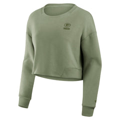 Green Bay Packers Women's Studio Tri-Blend Cropped Pullover Sweatshirt - Olive sale