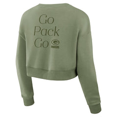 Green Bay Packers Women's Studio Tri-Blend Cropped Pullover Sweatshirt - Olive sale
