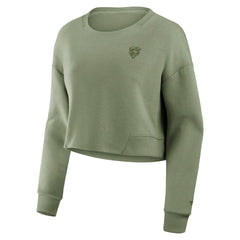 Chicago Bears Women's Studio Tri-Blend Cropped Pullover Sweatshirt - Olive on sale