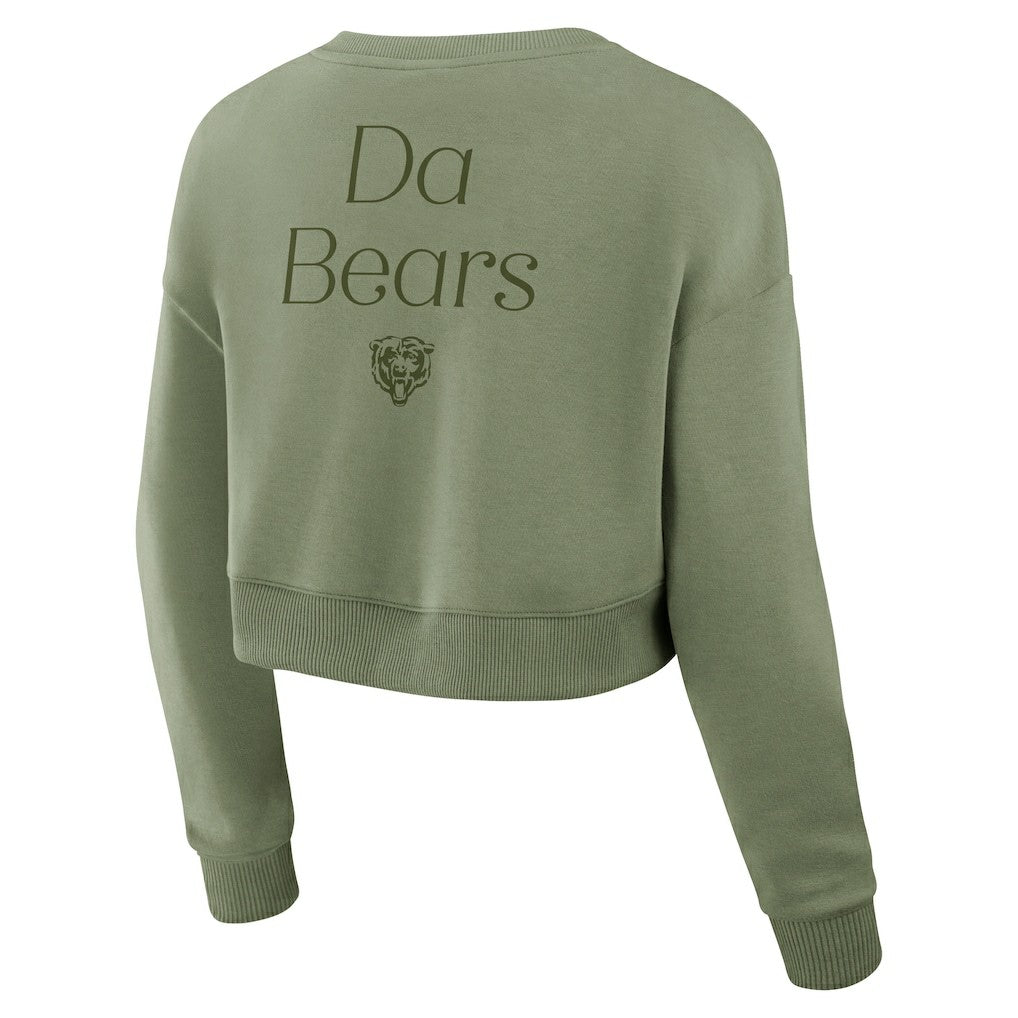Chicago Bears Women's Studio Tri-Blend Cropped Pullover Sweatshirt - Olive on sale