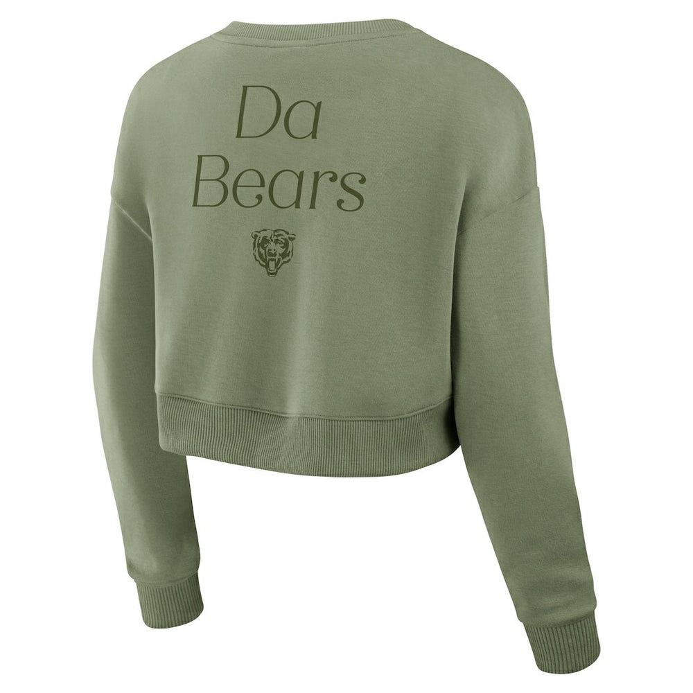 Chicago Bears Women's Studio Tri-Blend Cropped Pullover Sweatshirt - Olive on sale