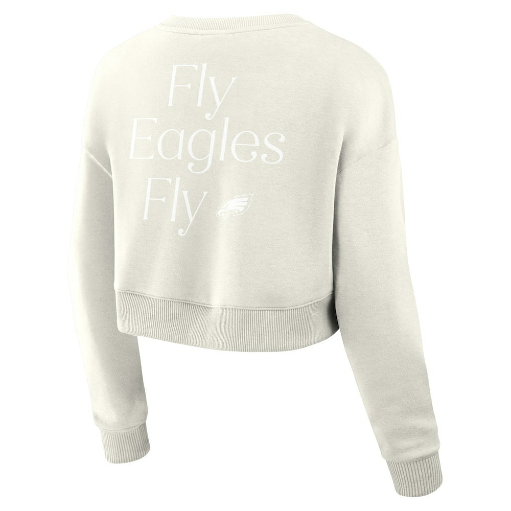 Philadelphia Eagles Women's Studio Tri-Blend Cropped Pullover Sweatshirt - Cream for sale