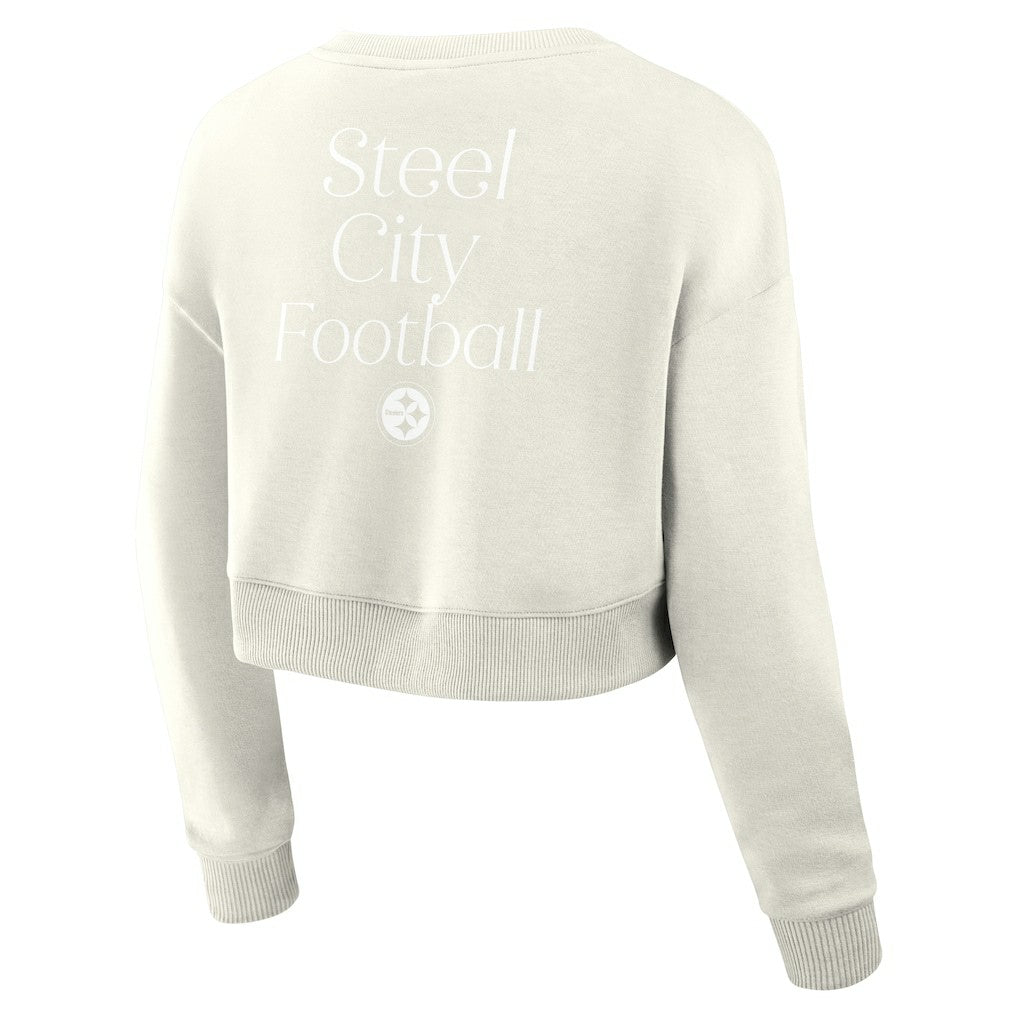 Pittsburgh Steelers Women's Studio Tri-Blend Cropped Pullover Sweatshirt - Cream online