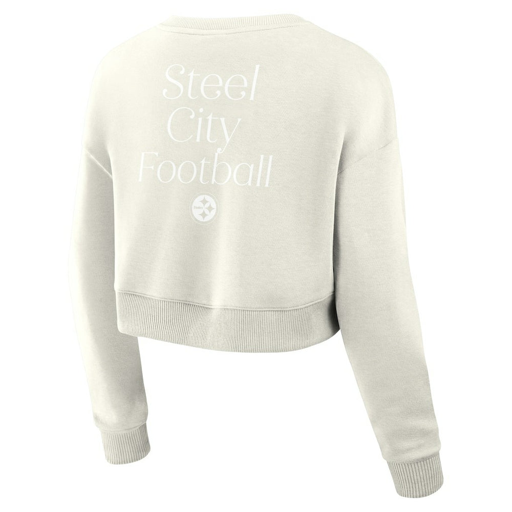 Pittsburgh Steelers Women's Studio Tri-Blend Cropped Pullover Sweatshirt - Cream online