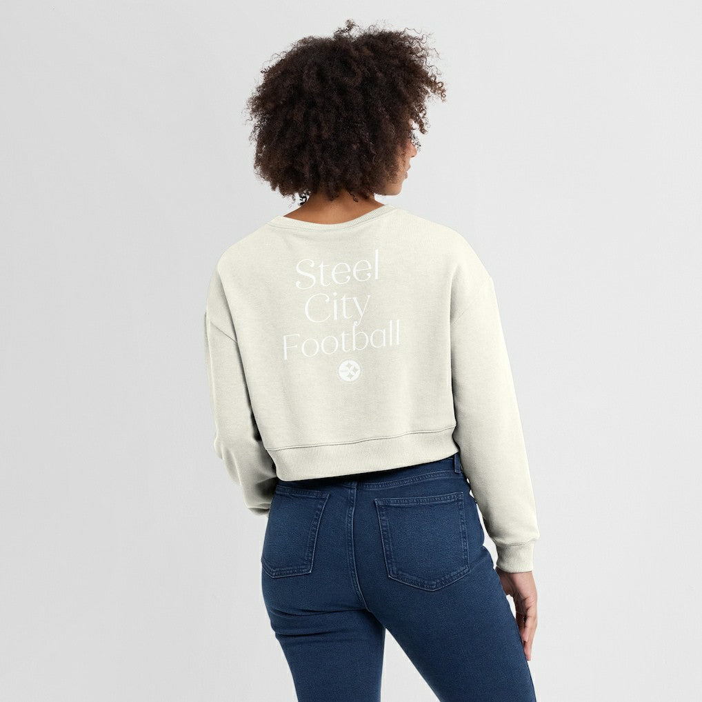 Pittsburgh Steelers Women's Studio Tri-Blend Cropped Pullover Sweatshirt - Cream online