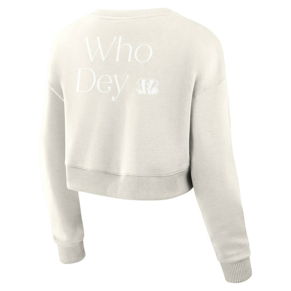 Cincinnati Bengals Women's Studio Tri-Blend Cropped Pullover Sweatshirt - Cream cheap
