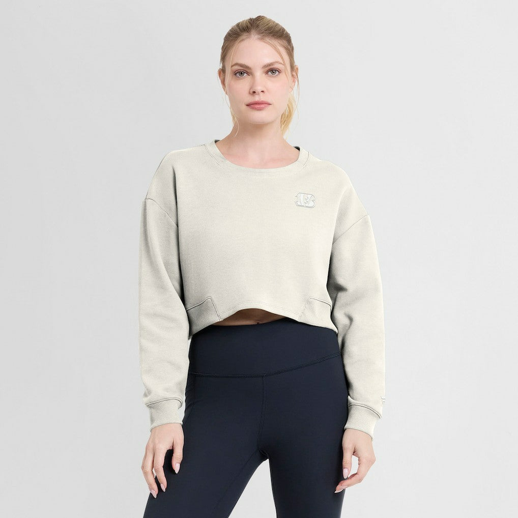 Cincinnati Bengals Women's Studio Tri-Blend Cropped Pullover Sweatshirt - Cream cheap