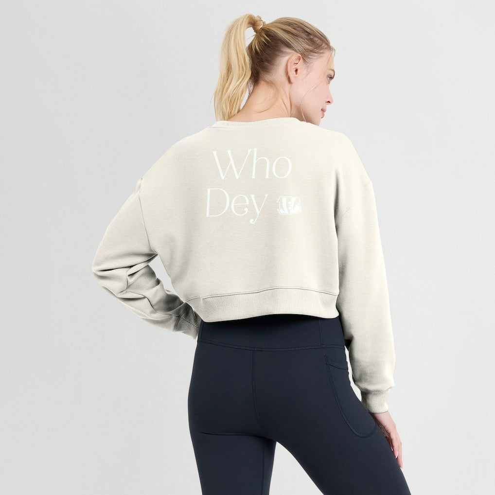 Cincinnati Bengals Women's Studio Tri-Blend Cropped Pullover Sweatshirt - Cream cheap