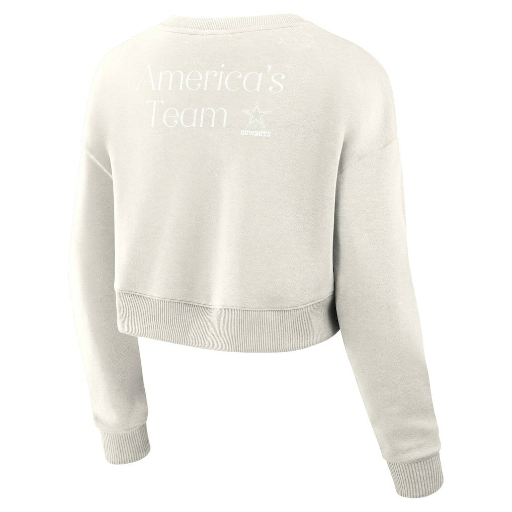 Dallas Cowboys Women's Studio Tri-Blend Cropped Pullover Sweatshirt - Cream sale
