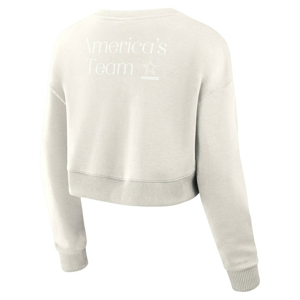 Dallas Cowboys Women's Studio Tri-Blend Cropped Pullover Sweatshirt - Cream sale