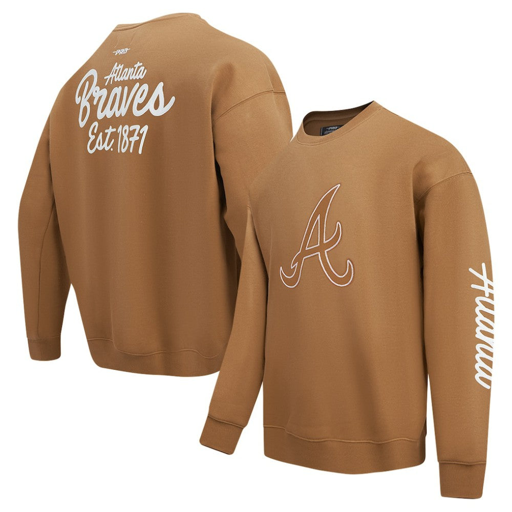 Atlanta Braves Pro Standard Paint The City Dropped Shoulder Pullover Sweatshirt Brown