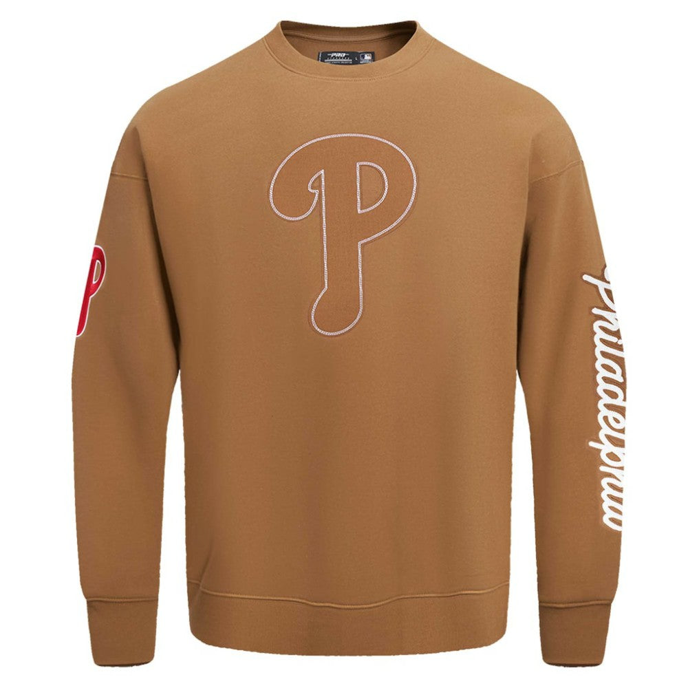 Philadelphia Phillies Pro Standard Paint The City Dropped Shoulder Pullover Sweatshirt Brown