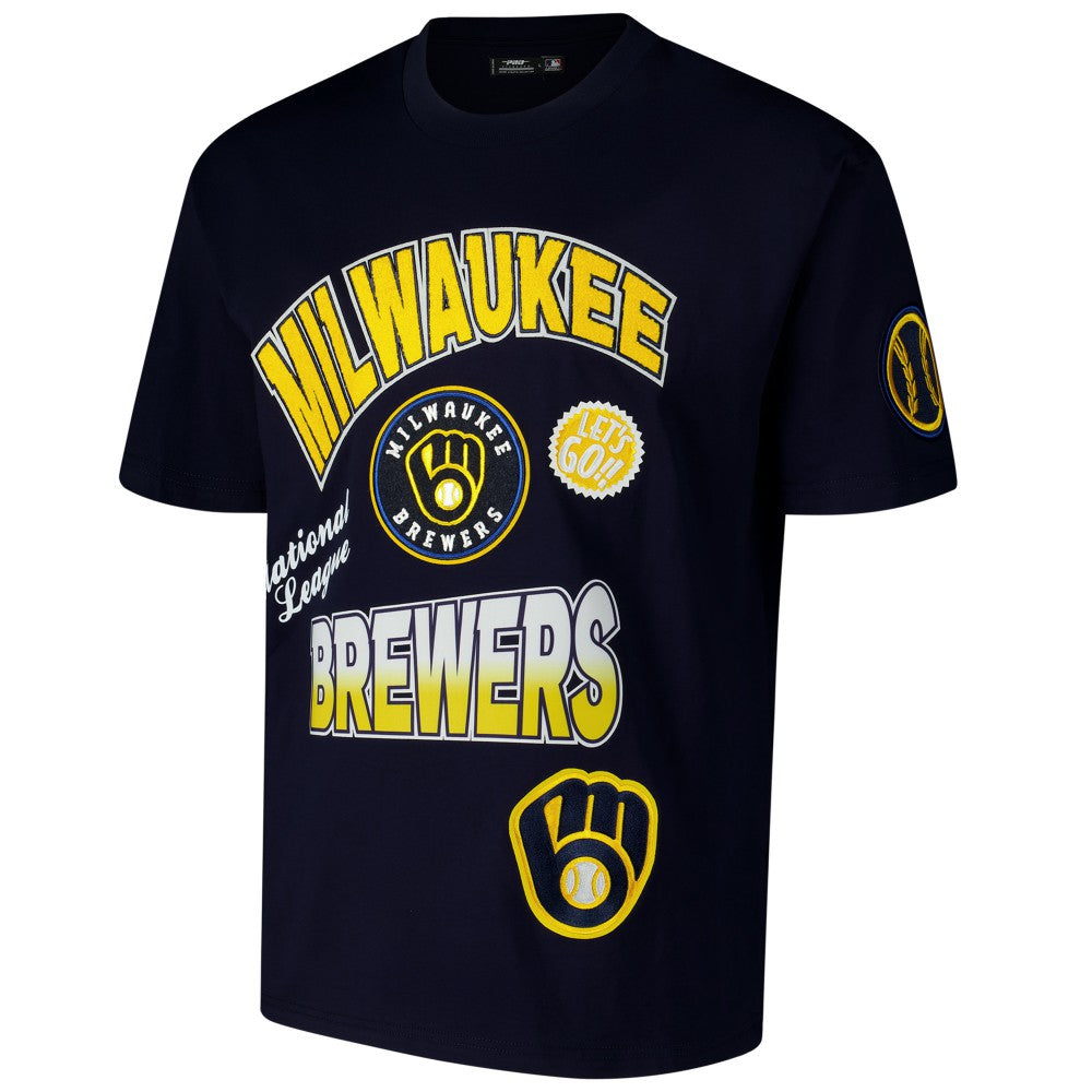 Milwaukee Brewers Pro Standard Turn It Up Dropped Shoulder T-Shirt Navy
