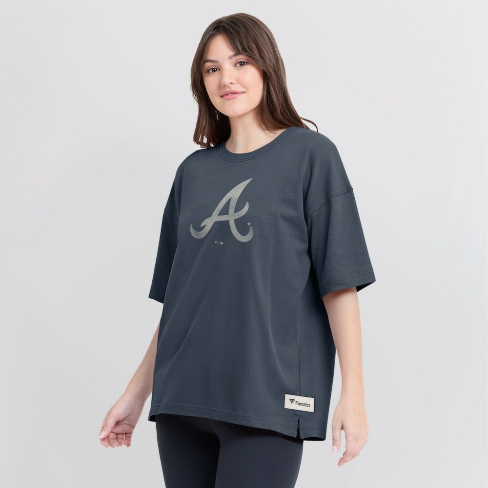 Atlanta Braves Women's Oversized Elements Raw Edge Future Ground T-Shirt Blue