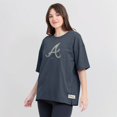 Atlanta Braves Women's Oversized Elements Raw Edge Future Ground T-Shirt Blue