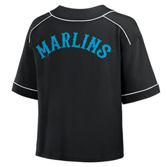 Miami Marlins Women's Oversized Champ Game Cropped  V-Neck T-Shirt Black