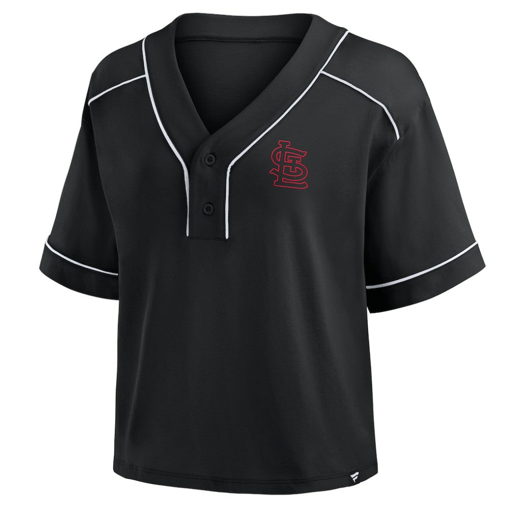 St. Louis Cardinals Women's Oversized Champ Game Cropped  V-Neck T-Shirt Black