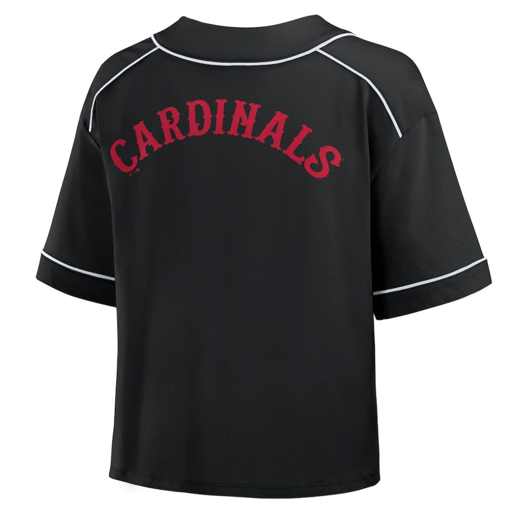 St. Louis Cardinals Women's Oversized Champ Game Cropped  V-Neck T-Shirt Black