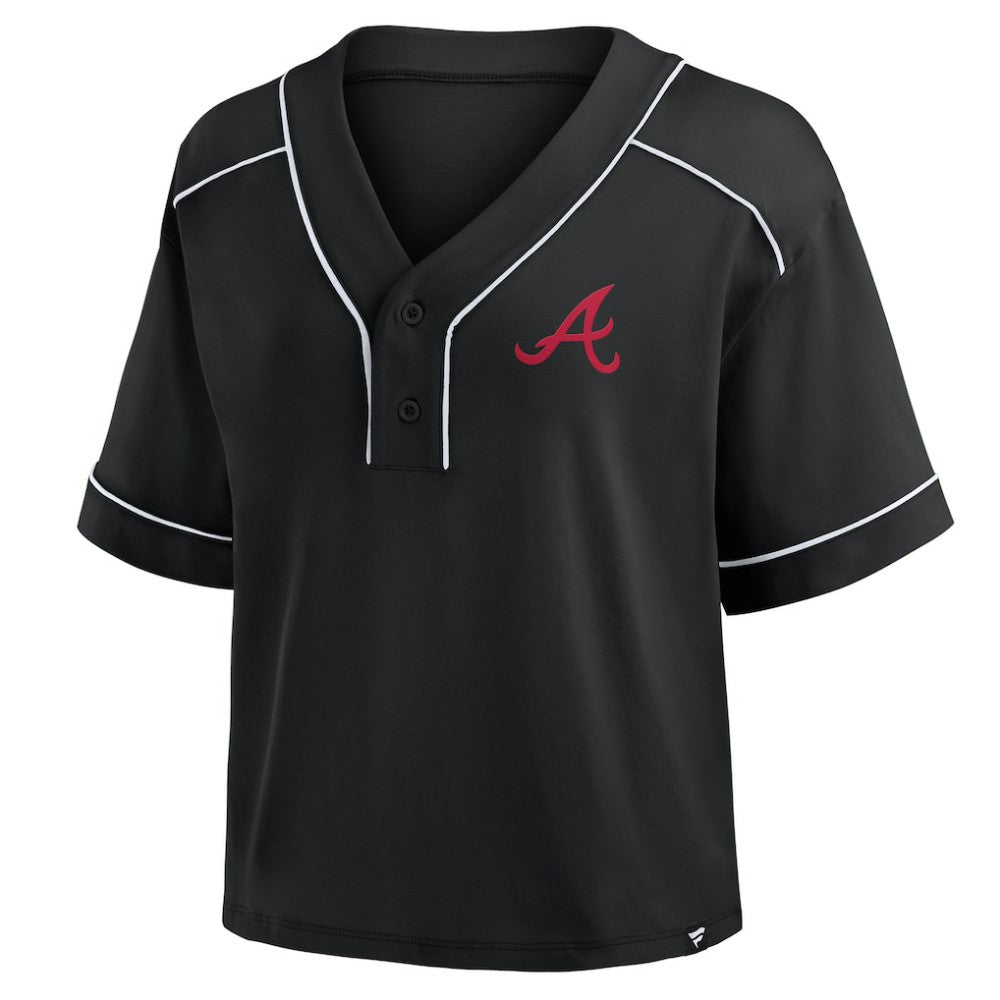 Atlanta Braves Women's Oversized Champ Game Cropped  V-Neck T-Shirt Black