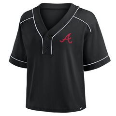 Atlanta Braves Women's Oversized Champ Game Cropped  V-Neck T-Shirt Black