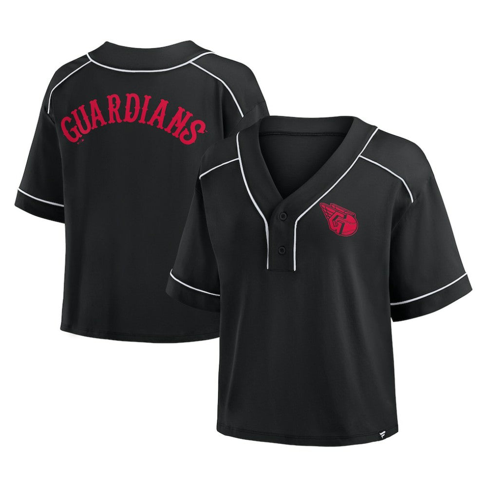 Cleveland Guardians Women's Oversized Champ Game Cropped  V-Neck T-Shirt Black