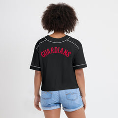 Cleveland Guardians Women's Oversized Champ Game Cropped  V-Neck T-Shirt Black