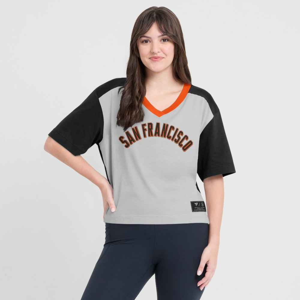 San Francisco Giants Oversized Race To Win V-Neck T-Shirt Black/Graphite