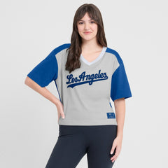 Los Angeles Dodgers Oversized Race To Win V-Neck T-Shirt Royal/Graphite