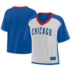 Chicago Cubs Oversized Race To Win V-Neck T-Shirt Royal/Graphite