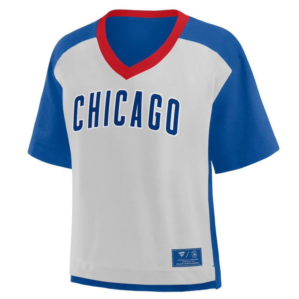 Chicago Cubs Oversized Race To Win V-Neck T-Shirt Royal/Graphite