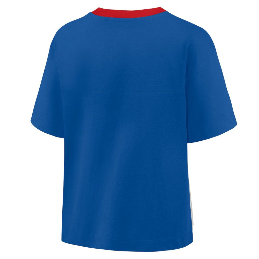 Chicago Cubs Oversized Race To Win V-Neck T-Shirt Royal/Graphite