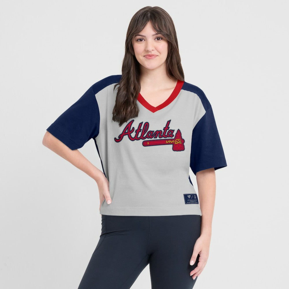 Atlanta Braves Oversized Race To Win V-Neck T-Shirt Navy/Graphite