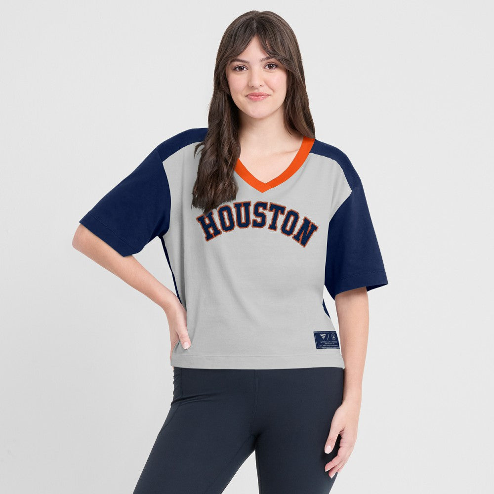 Houston Astros Oversized Race To Win V-Neck T-Shirt Navy/Graphite