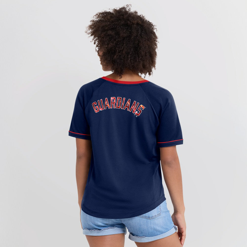 Cleveland Guardians Women's League Diva Star Raglan V-Neck T-Shirt Navy