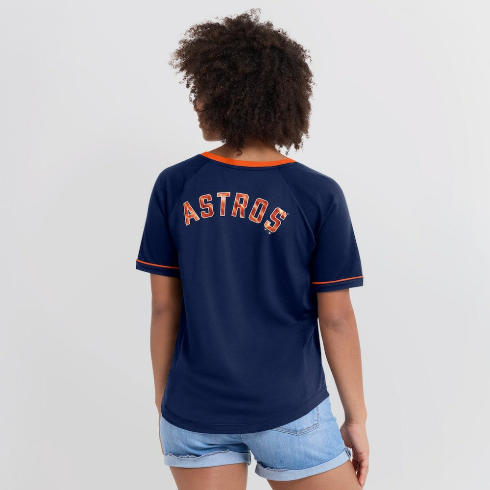 Houston Astros Women's League Diva Star Raglan V-Neck T-Shirt Navy