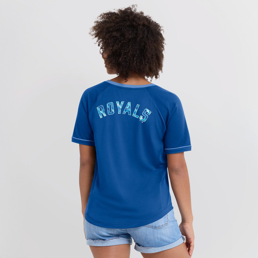 Kansas City Royals Women's League Diva Star Raglan V-Neck T-Shirt Royal