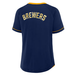 Milwaukee Brewers Women's League Diva Star Raglan V-Neck T-Shirt Navy