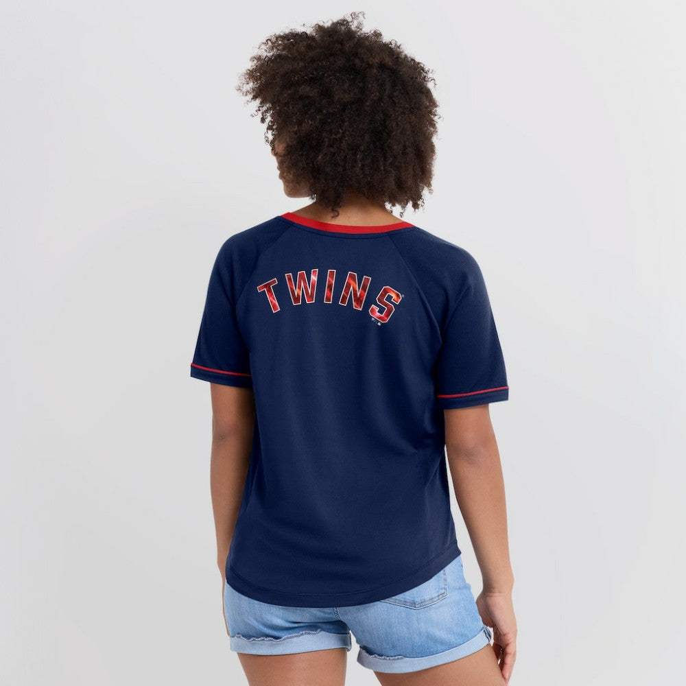 Minnesota Twins Women's League Diva Star Raglan V-Neck T-Shirt Navy