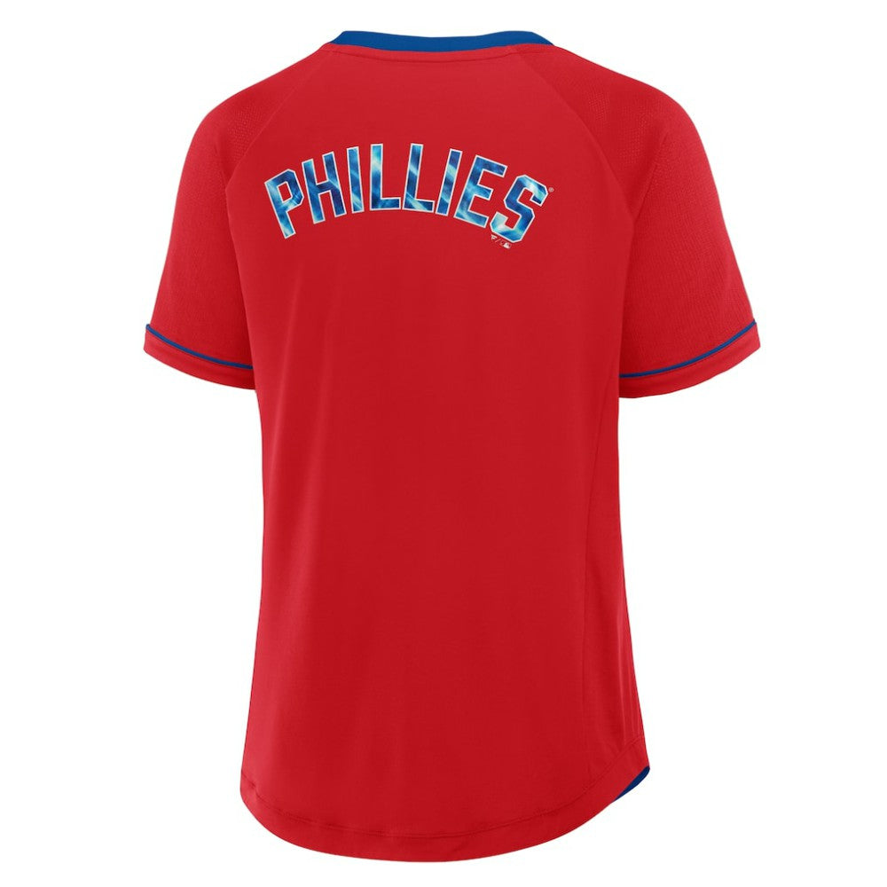 Philadelphia Phillies Women's League Diva Star Raglan V-Neck T-Shirt Red