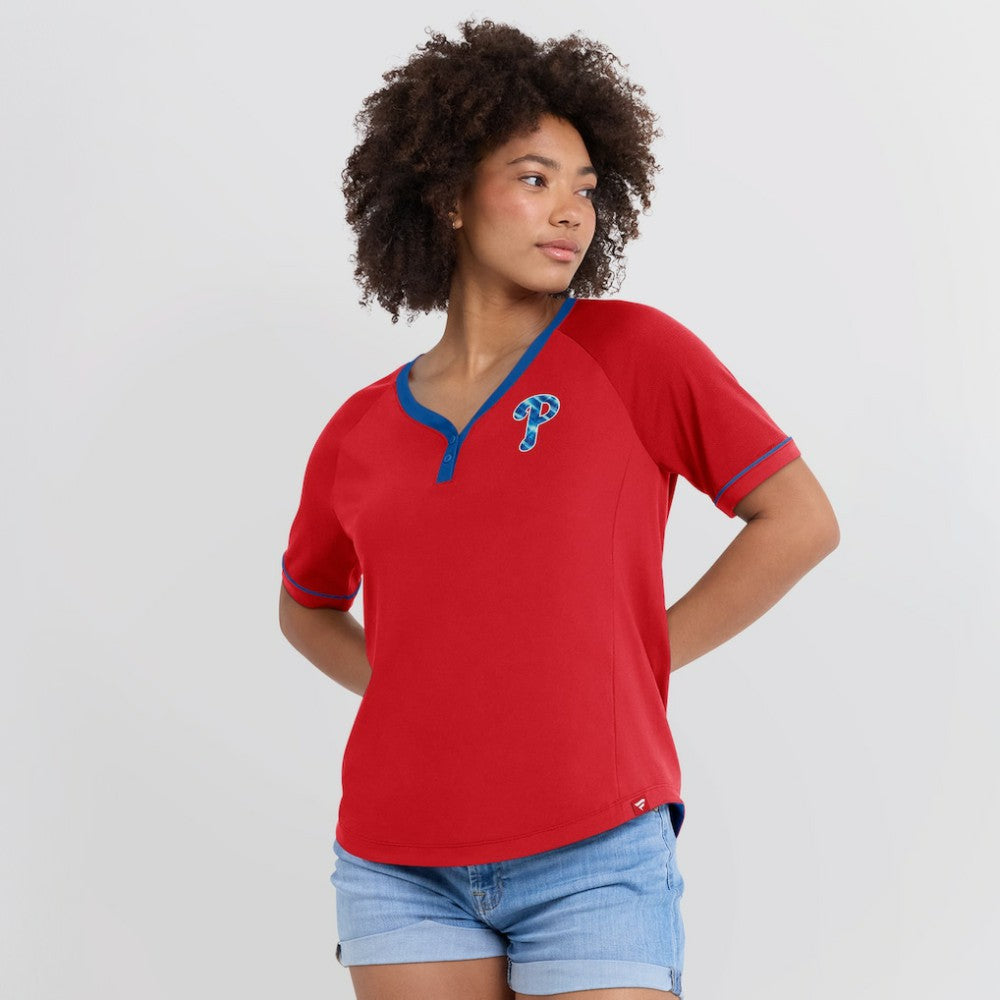 Philadelphia Phillies Women's League Diva Star Raglan V-Neck T-Shirt Red