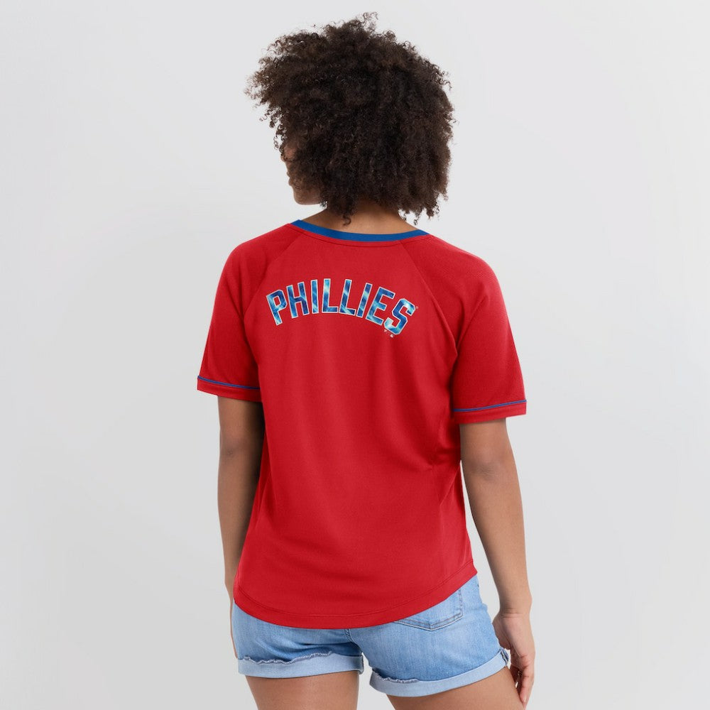 Philadelphia Phillies Women's League Diva Star Raglan V-Neck T-Shirt Red