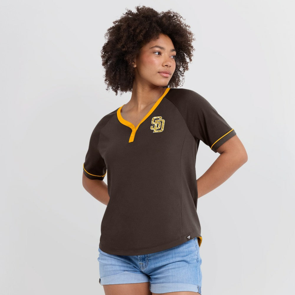 San Diego Padres Women's League Diva Star Raglan V-Neck T-Shirt Brown
