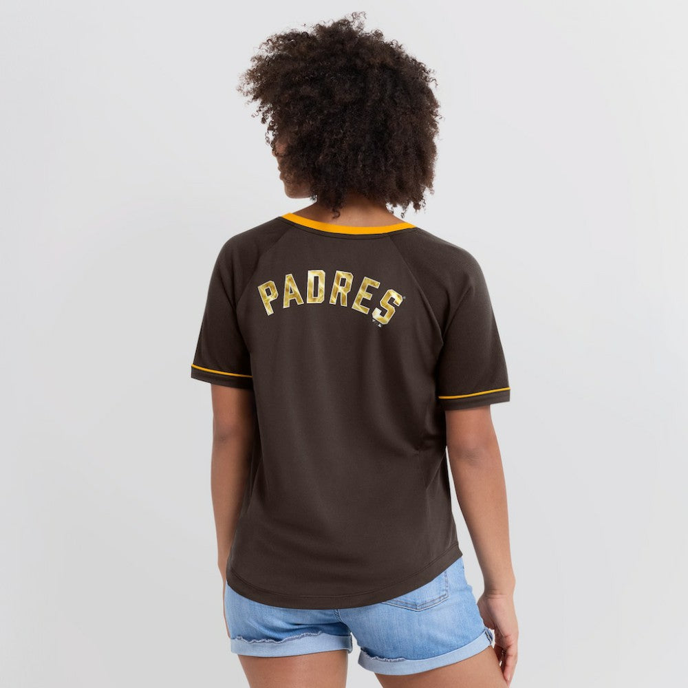 San Diego Padres Women's League Diva Star Raglan V-Neck T-Shirt Brown