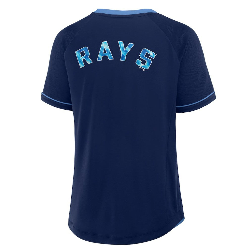 Tampa Bay Rays Women's League Diva Star Raglan V-Neck T-Shirt Navy