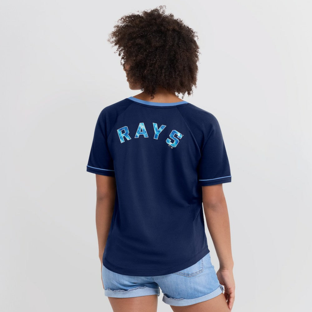 Tampa Bay Rays Women's League Diva Star Raglan V-Neck T-Shirt Navy