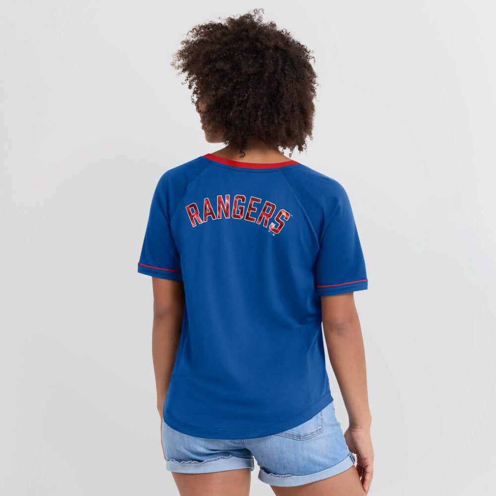 Texas Rangers Women's League Diva Star Raglan V-Neck T-Shirt Royal