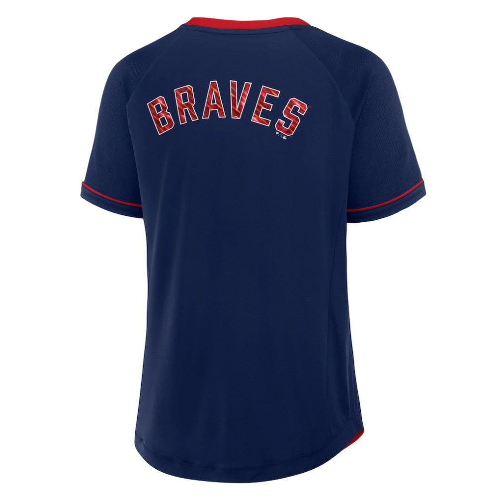Atlanta Braves Women's League Diva Star Raglan V-Neck T-Shirt Navy