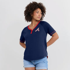 Atlanta Braves Women's League Diva Star Raglan V-Neck T-Shirt Navy